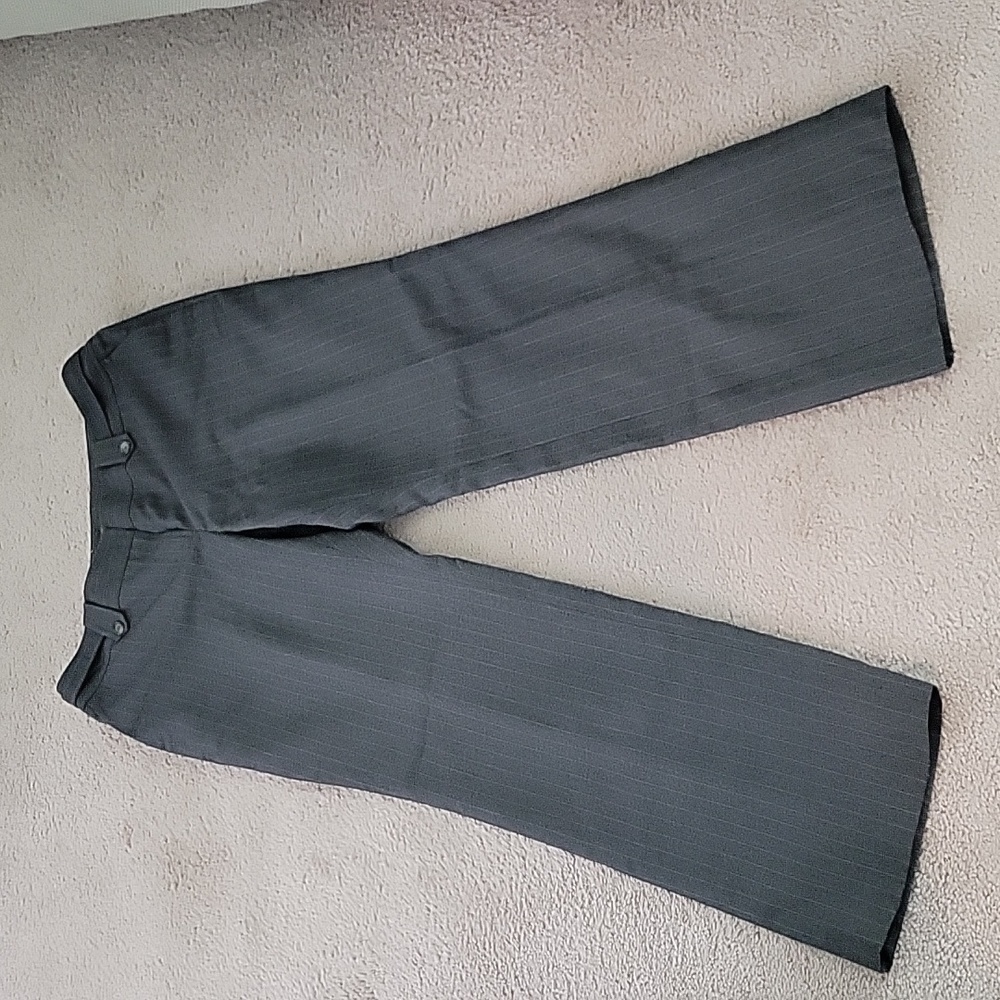 Ann Taylor Petites, Curvy Fit, 10 Petite, Gray with white pin stripes,